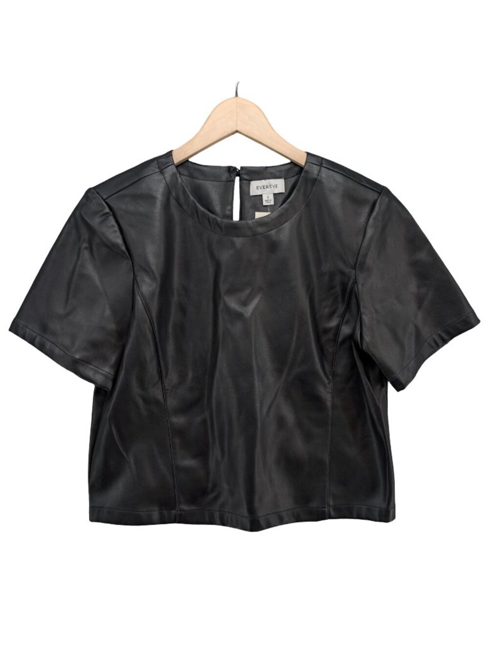 Evereve Zuri Faux Leather Tee Womens Black Short Sleeve Top Size S
